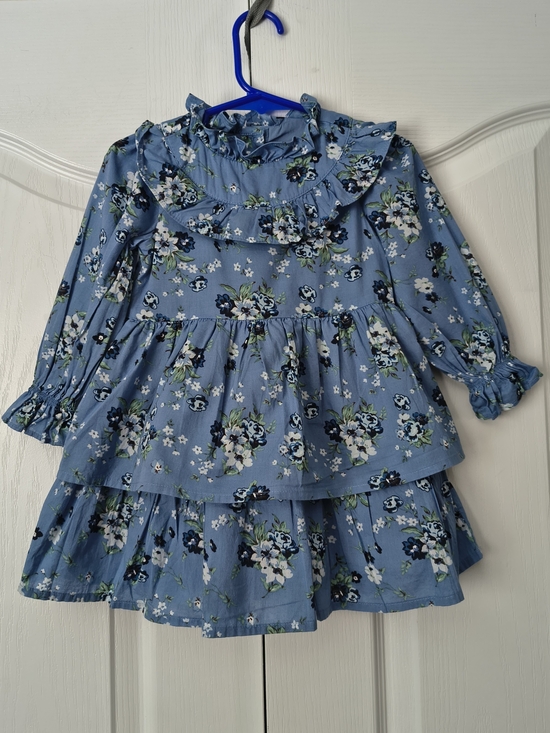 Janie and Jack Other - Janie and Jack Blue Floral Ruffle Tiered Long-Sleeve Dress 18-24 Months Boho